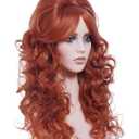 22 Inches Retro Beehive Ginger Wigs for Women Long Wavy Copper Red Wig with Bangs Synthetic Natural Auburn Wig for 60s 70s 80s Cosplay,Halloween,Daily Use