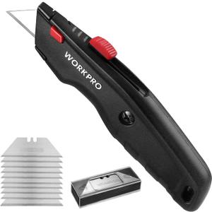 WORKPRO Premium Utility Knife, Retractable All Metal Heavy Duty Box Cutter, Quick Change Blade Razor Knife, with 10 Extra Blades