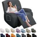 YEMYHOM 4 Pieces Stretch Recliner Slipcover Latest Jacquard Recliner Chair Cover with Side Pocket Anti-Slip Fitted Recliner Cover Couch Furniture Protector with Elastic Bottom (Recliner, Dark Gray) (Standard 1 Seater)