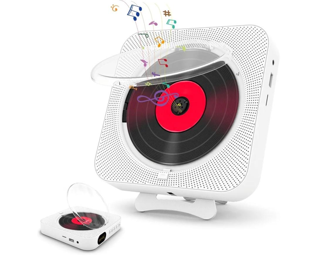 Portable CD Player with Bluetooth, Desktop CD Music Player, Bluetooth CD Player for Desktop with HiFi Sound Speaker, Wall Mountable CD Players Music Player, Support AUX USB (White)