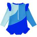 WISREMT Toddler Baby Girls Long Sleeve Swimsuit,Blue,2-3T,UPF 50+ Rash Guard with Zipper Ruffle One Piece Bathing Suit (Blue)