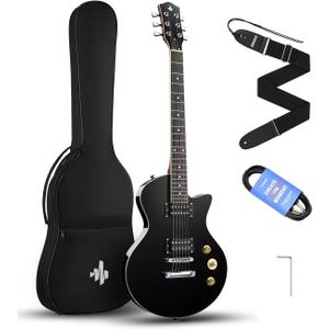 Donner DSC-128 Electric Guitar, 39" Solid Body Beginner Full Size Kit with Bag, Strap & Cable, Black