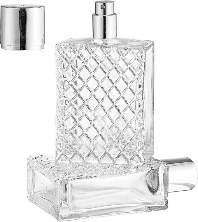 Lawei 3 Pack Refillable Spray Bottles Perfume Atomizer, 100ML 3.4oz Glass Empty Fine Mist Spray Bottle, Clear Portable Square Fragrance Dispenser Bottle with Sprayer for Travel, Silver