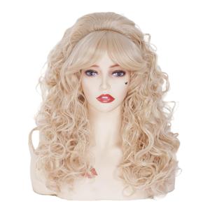22 Inches Retro Beehive Blonde Wigs for Women Long Wavy Wig with Bangs Synthetic Natural Wig for 60s 70s 80s Cosplay,Halloween, Daily Use