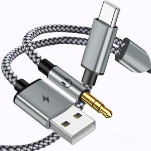 USB C to 3.5mm Aux Cable with Charger, 2 in 1 USB C to 3.5mm Car Stereo Aux Cable Headset Cable with PD 18W Charging Compatible with iPhone 17/16/16e/15 Pro Max/Air, Galaxy S25/S24/S23, Pixel 9/8/7/6 (Zebra)