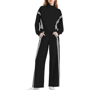 Casly Lamiit Womens Two Piece Lounge Sets Fall Track Outfits Sweatsuit Stripes Sweatshirt Jogger Pants 2025 Fashion Travel Airport Activewear Black M