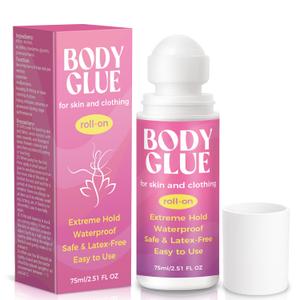 Body Glue for Clothes & Skin 2.54 Oz, Body Adhesive Roll on, Strong Fashion Glue, Sweat Resistant, Water Wash Off for Dancers, Socks, Leotards, Bras, Wigs, Costumes
