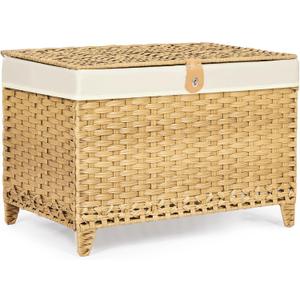 Honjourai Wicker Storage Basket with Lid,Rattan Shelf Basket with Removable Liner Bag,160L Storage Bin,Storage Trunk with Heightened Feet,Storage Container for Wardrobe,Home Organizer