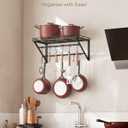 OROPY 23 Inch Wall Mounted Pot Rack Storage Shelf with 2 Tier Hanging Rails 12 S Hooks included, Ideal for Pans, Utensils, Cookware, Plant Black