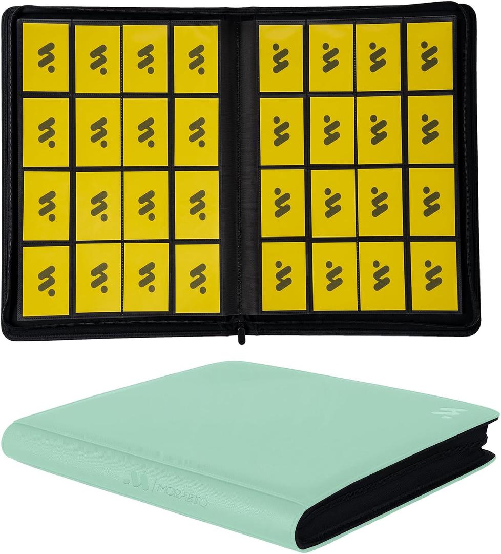 Premium 1000+ Pockets Card Binder,16 Pockets Trading Card Binder Ringless Side Loading Trading Card Album Folder for TCG - Light Green
