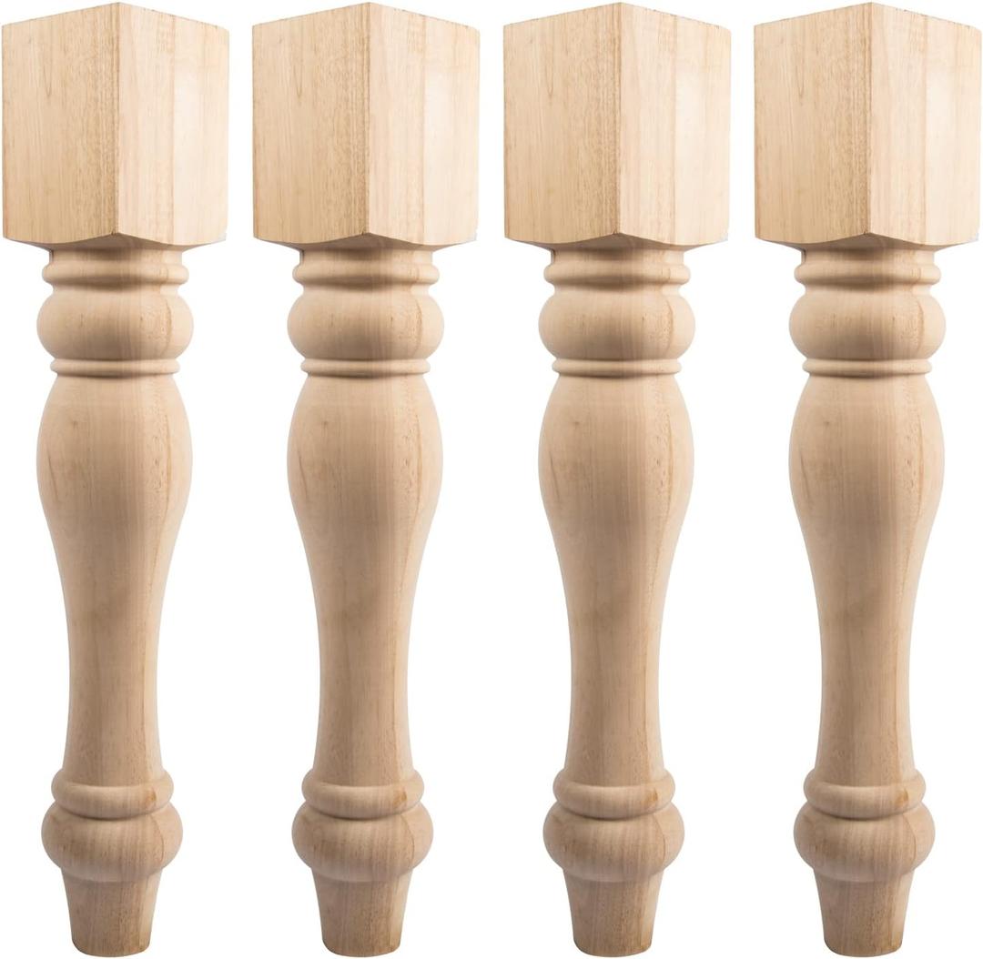29x3.5x3.5 inch Wooden Chunky Farmhouse Table Legs, Set of 4 Solid Wood Massive Unfinished Turned Replacement Countertop Legs Kitchen Island Cabinet Columns for Bench Coffee Table Dining Table