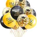 SHUNTAI Happy Birthday Balloons Black and Gold Party Decorations Latex Gold Confetti Balloon Printed Happy Birthday for Women Men Girls Boys Theme Birthday Party Decor Supplies 15 Pack 12 Inch
