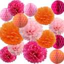 15PCS Hot Pink Orange Party Decorations Tissue Paper Flowers Pom Poms Honeycomb for Girl Groovy Birthday Baby Shower Wedding Bachelorette Summer Flamingo Party Nursery Wall Hanging Dcor (12")