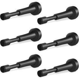 6PCS Matte Black Door Stoppers for Wall - 4.33 Inch Spring Door Stop for Bottom of Door, Aluminum Doorstopper with Silicone Tip, Screw & Adhesive Installation