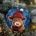 3 x Highland Cow Christmas Ornament 2025  Cute Farm Animal Ceramic Ornament with Red Hat & Scarf, Rustic Farmhouse Country Christmas Tree Decoration, Cow Lover Gift, Holiday Keepsake Ornament