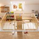 Large Wooden Baby Storage Playpen 9+3 Panels 71”×48”
Size Adjustable Play Yard for Babies and Toddlers, Baby Fence Activity Center with 4 Toy Storage Cases Play Pen