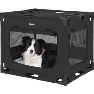 Veehoo 36 inch Soft Dog Crate, Lightweight Dog Cat Kennel for Large Dogs, 3-Door Cat Dog Playpen Puppy Playpen Indoor, 5 x Durable Mesh Screen, Indoor & Outdoor Use, Assembly Required, CWB2429CP (36"L x 25"W x 25"H, Black)