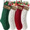 steo spce 4 Pack Personalized Christmas Stocking with Leather Patches Custom Name Family Christmas Stockings, 18.5 Large Knitted Xmas Stockings for Kids, Holiday and Fireplace Party Decoration (Green)