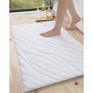 DEXI Bathroom Rugs 17x30, Non Slip Washable Bath Mat for Shower Floor, Luxury Soft Absorbent Bathmat with Rubber Backing, Quick Dry Microfiber Carpet, White (1'5" x 2'6" (Rectangular))
