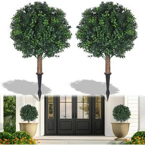Shinoske 23" Boxwood Topiary Balls Tree Artificial Outdoor,Set of 2 Outdoor Fake Bushes Plant with Ground Spike,UV Resistant Artificial Plants for Garden,Porch,Yard,Balcony Decor