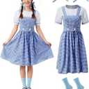 IMISHM Halloween Costumes for Women Girl Storybook Adults Character Costume Blue White Gingham Dress Hair Ribbons sock set (Large)