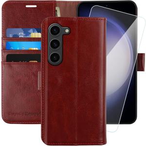 MONASAY Wallet Case Compatible for Galaxy S23 5G,[RFID Blocking] Flip Folio Leather Cell Phone Cover with Credit Card Holder, 6.1 inch, Burgundy