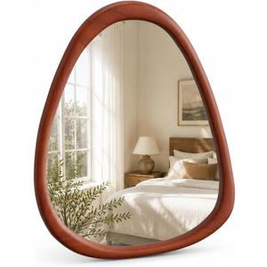 ZHUNFA Wooden Framed Vanity Mirror, 1728 Inch Wall Mirror for Bathroom | Decorative Wall Mirrors with Hanging Design, Modern Home Decor, Walnut