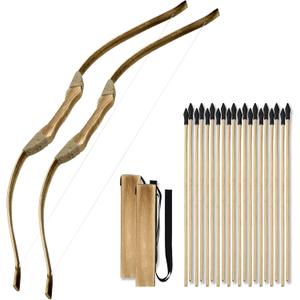 2 Pack Kids Bow and Arrow Set, 32 Inch Archery Set Handmade Wooden Toy Bow and Arrow for Kids 4-6 8-12, Cosplay Game Costume Prop Play, 2 Bows 2 Quivers and 20 Wood Arrows, Gifts for Youth Boys Girls