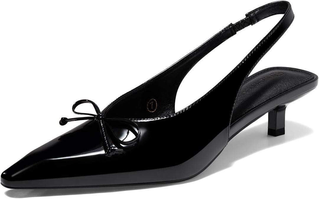 Coutgo Womens Slingback Kitten Low Heels Dress Shoes Closed Pointed Toe Bow Tie Slip on Office Work Pumps (8, Black)