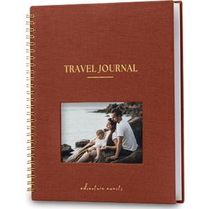 Nook Theory Personalized Travel Journal for Women, Men - Linen Travelers Notebook, Adventure Book with Prompts, Perfect for Travel Gifts (Burnt Orange)