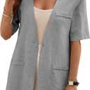 Mina Self Women's Short Sleeve Blazer - Linen Blend Lightweight Jacket (Gray, S)