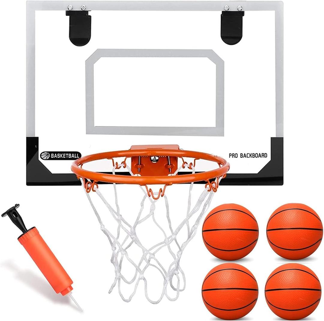 Umnodobn Mini Indoor Basketball Hoop for Kids Adults, Small Basketball Hoop Over The Door Mini Hoop with 4 Balls, boost Wall Mount Hoop Sport Game Interactive Toys Gift for Boys Age 3-12