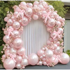 Pearl Pink Balloon Double Stuffed Pearl Balloons Garland Pastel Light Pink Arch Kit Pale Long Balloons Different Size for Birthday Wedding Baby Shower Anniversary Decoration