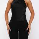 Women Y2k Polka Dots Halter Tank Tops Cute High Mock Neck Backless Cami Sexy Open Back Camisole Going Out Tops (Black)