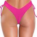 SHEKINI Women's Bikini Bottom V Cheeky High Cut Thong Tie Side Swimsuit Bottom Brazilian Swim Bottom (L)