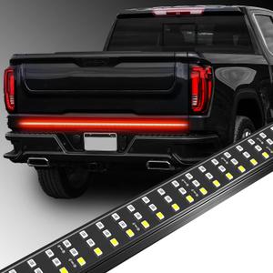 60 Inch Aluminum Frame Tailgate Light Bars, Triple Row 648 LED Strip with Red Running Brake Lights White Reverse Sequential Amber Turn Signals for Truck