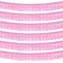 6P Macaroon Pink Wavy Metallic Foil Fringe Banner Tinsel Banner Backdrop Garland Curtains for Parade Floats Wedding Birthday Parties Decoration Halloween Christmas