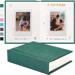 Instax Mini Photo Album With Writing Space, Linen Hardcover Polaroid Photo Album 28 Pockets For 2x3 Pictures, Polaroid Album Book For Fujifilm Instax Mini Instant Camera (Green)