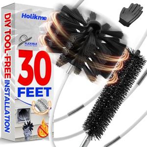 Holikme 30 Feet Dryer Vent Cleaner Kit, Flexible Lint Brush with Drill Attachment, Fireplace Chimney Brushes Extends Up to 30 Feet for Easy Cleaning, Use with or Without a Power Drill, Pack of 21