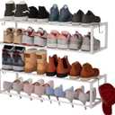 2 Pack Expandable Wall Mounted Shoe Rack, 17"-31" Adjustable Hanging Shoe Rack Holds 16 Pairs, Heavy Duty Metal Shoe Holder with 4 Storage Hooks, Space Saving for Entryway Closet DoorwayWhite