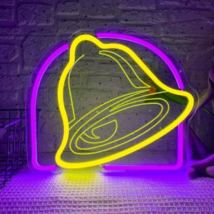 Taco Neon Signs for Wall Decor,Dimmable Bell Neon Light for Mexican Restaurant Decor,USB Powered for Kitchen Coffee Bar Coffee Shop Business Birthday Christmas Gifts(13.3 * 11.4in) (Yellow)