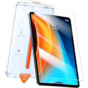 TORRAS for iPad Pro 11 Inch Screen Protector M5 2025/ M4 2024, Military Grade Shatterproof, TOP 9H+ Tempered Glass, OnePull Installation, AntiScratch, Bubble Free, Apple Pencil Compatible, HD Clarity