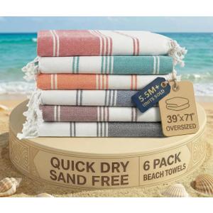LANE LINEN 6-Pack Oversized Pre-Washed Beach Towels, Stylish Quick-Dry Pool & Travel Towels for Adults, 39"x71" - Diamond Multi Colors