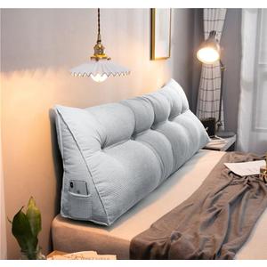 Triangular Wedge Pillow Headboard Twin XL with One Side Pocket Large Bolster Cushion Headboard Backrest Wedge Pillows with Detachable Cover,Light Grey,39 * 10 * 20in, Twin39in*10in*20in