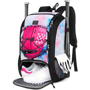 MATEIN Baseball Backpack, Softball Bat Bag with Shoes Compartment for Youth, Boys and Adult, Lightweight Baseball Bag with Fence Hook Hold TBall Bat, Batting Mitten, Helmet, Caps, Teeball Gear (29L, Multi-color)