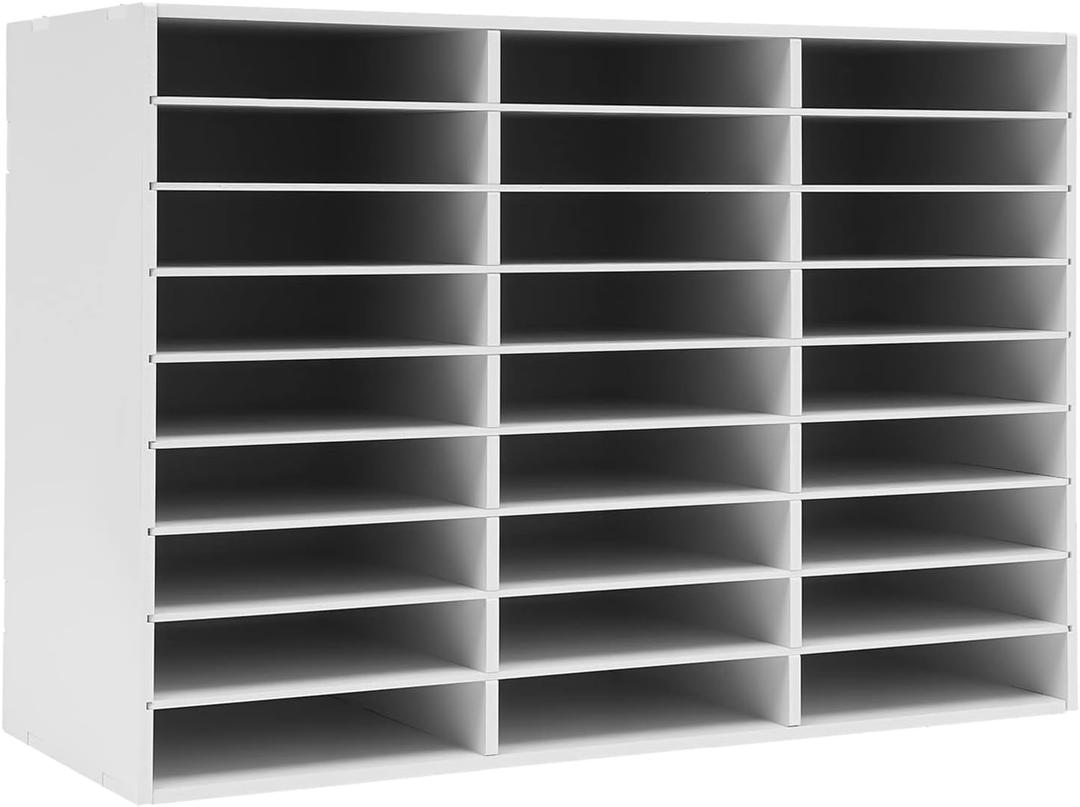 Literature Organizer, Desktop File Sorter Mail Center, Paper Storage Cabinet with 27 Slots Compartments, Classroom Mailbox for Home School Office (27 Slots White)