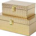 Faux Leather Decorative Jewelry Storage Organizer Boxes Set of 2, Gold