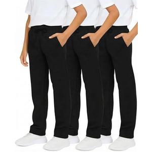 Real Essentials 3 Pack: Boys' Cotton Fleece Sweatpants - Open Bottom Athletic Pants with Pockets for Teens & Kids (Size XL)