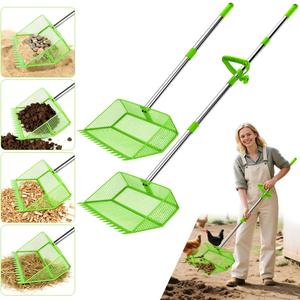 2026 Upgraded 2-in-1 Chicken Poop Scooper & Rake with Handle, 12inch Heavy-Duty Metal Chicken Coop Scoop for Sand Sifting Shovel Litter Scooper for Farm House Chicken Coop Cleaning Tools Accessories (Green)