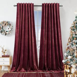 Dchola Wine Red Velvet Curtains for Bedroom Window with Back Tab, Super Soft Vintage Luxury Heavy Drapes, Room Darkening Thermal Insulated Curtain for Living Room, W52 by L90 inches, 2 Panels